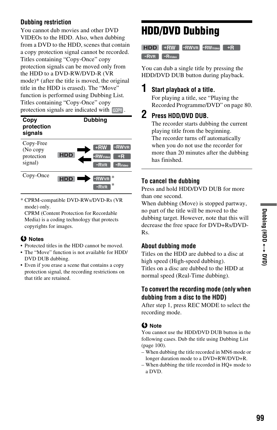 Hdd/dvd dubbing | Sony RDR-HXD970 User Manual | Page 99 / 172