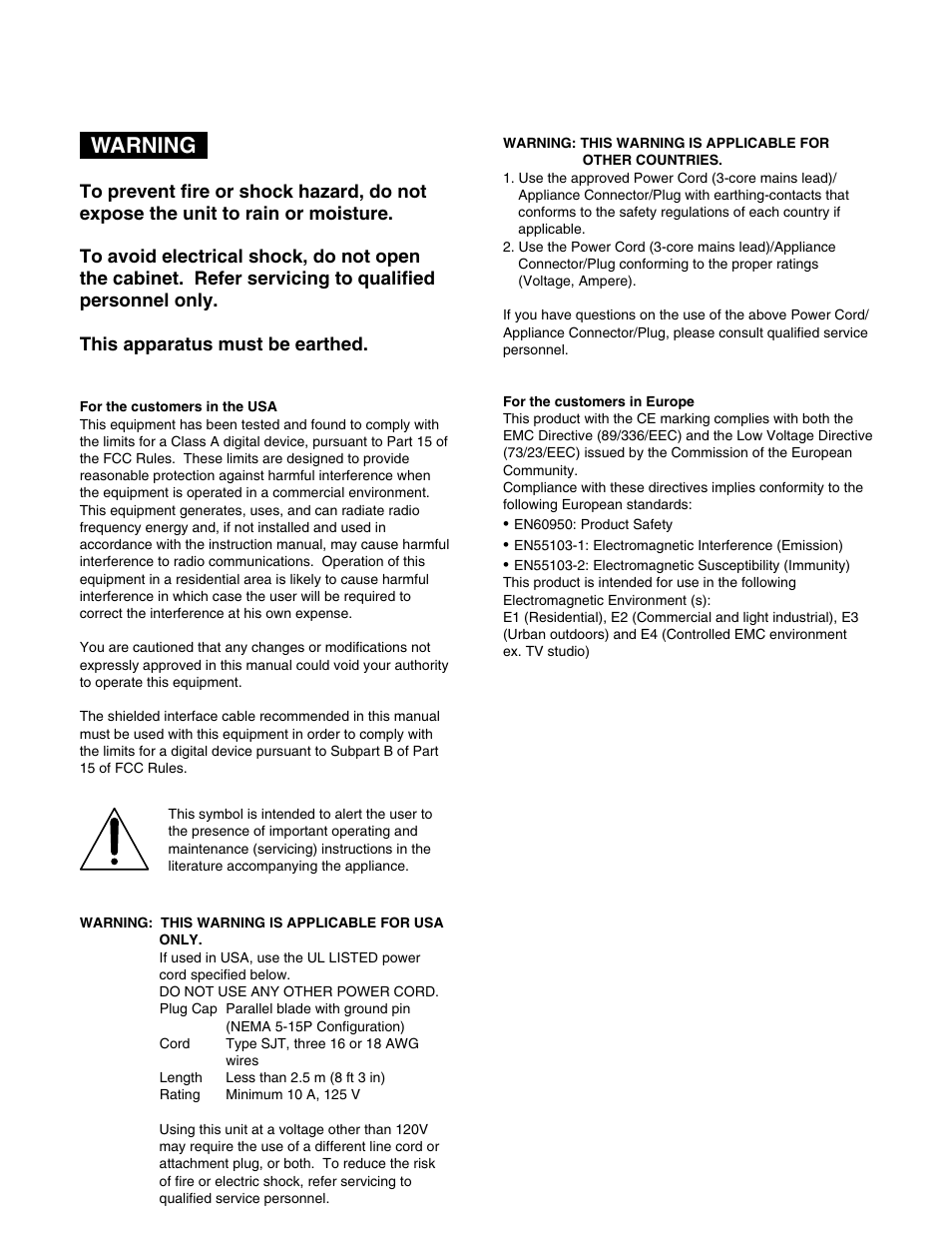 Warning | Sony MSW-M2100 User Manual | Page 2 / 106