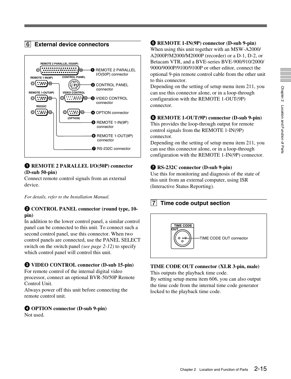 6 external device connectors | Sony MSW-M2100 User Manual | Page 23 / 106