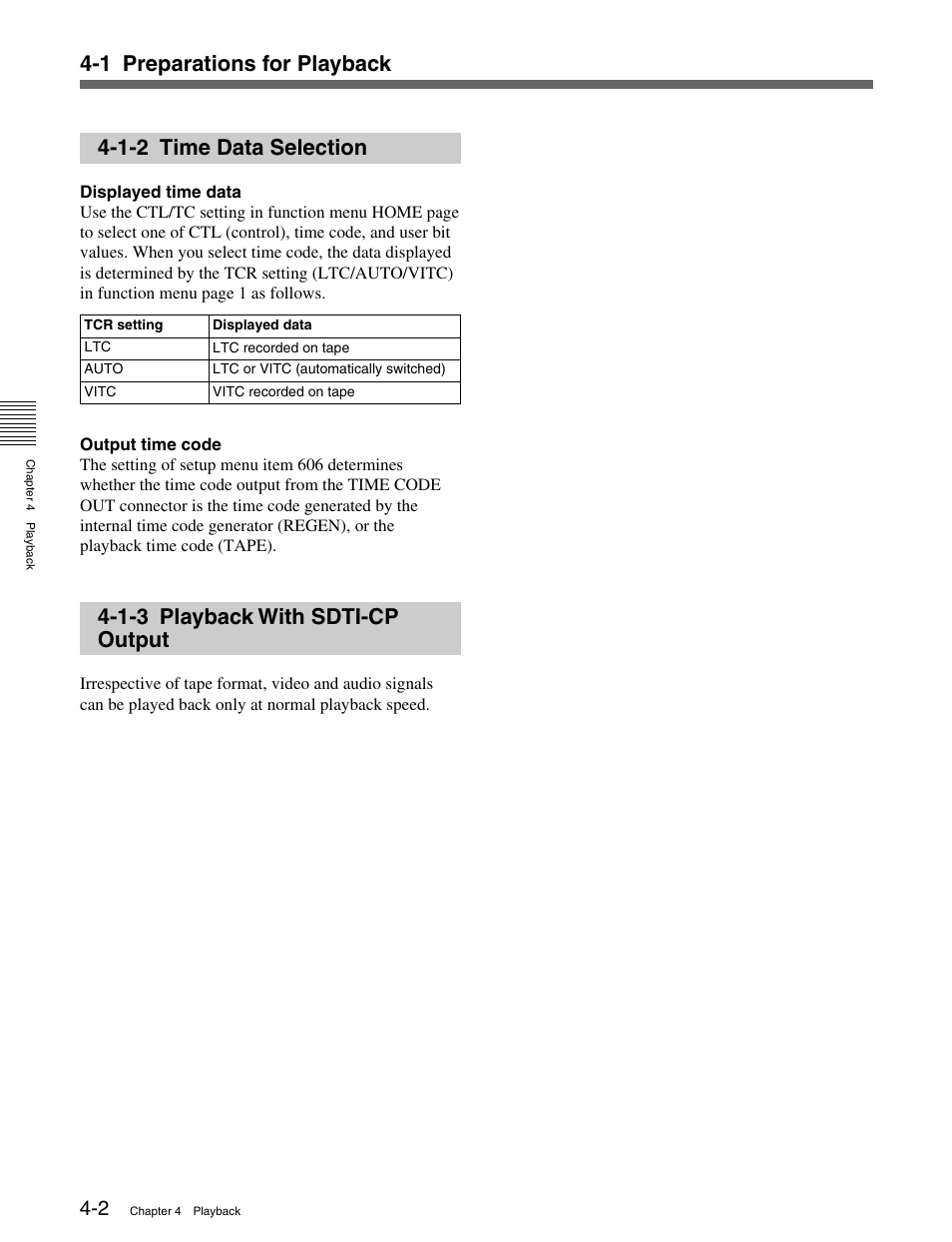 1-2 time data selection, 1-3 playback with sdti-cp output | Sony MSW-M2100 User Manual | Page 36 / 106