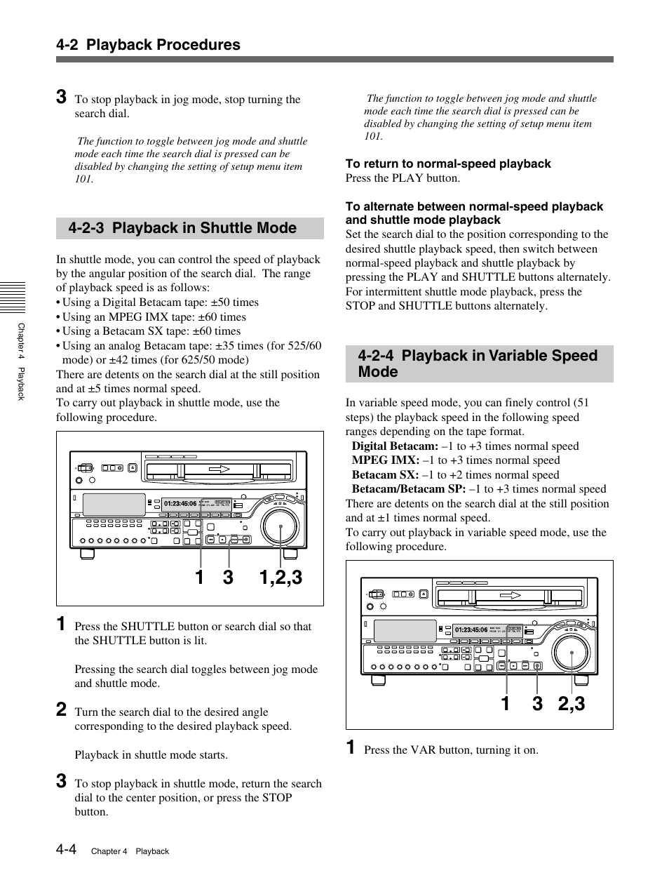2-3 playback in shuttle mode, 2-4 playback in variable speed mode | Sony MSW-M2100 User Manual | Page 38 / 106