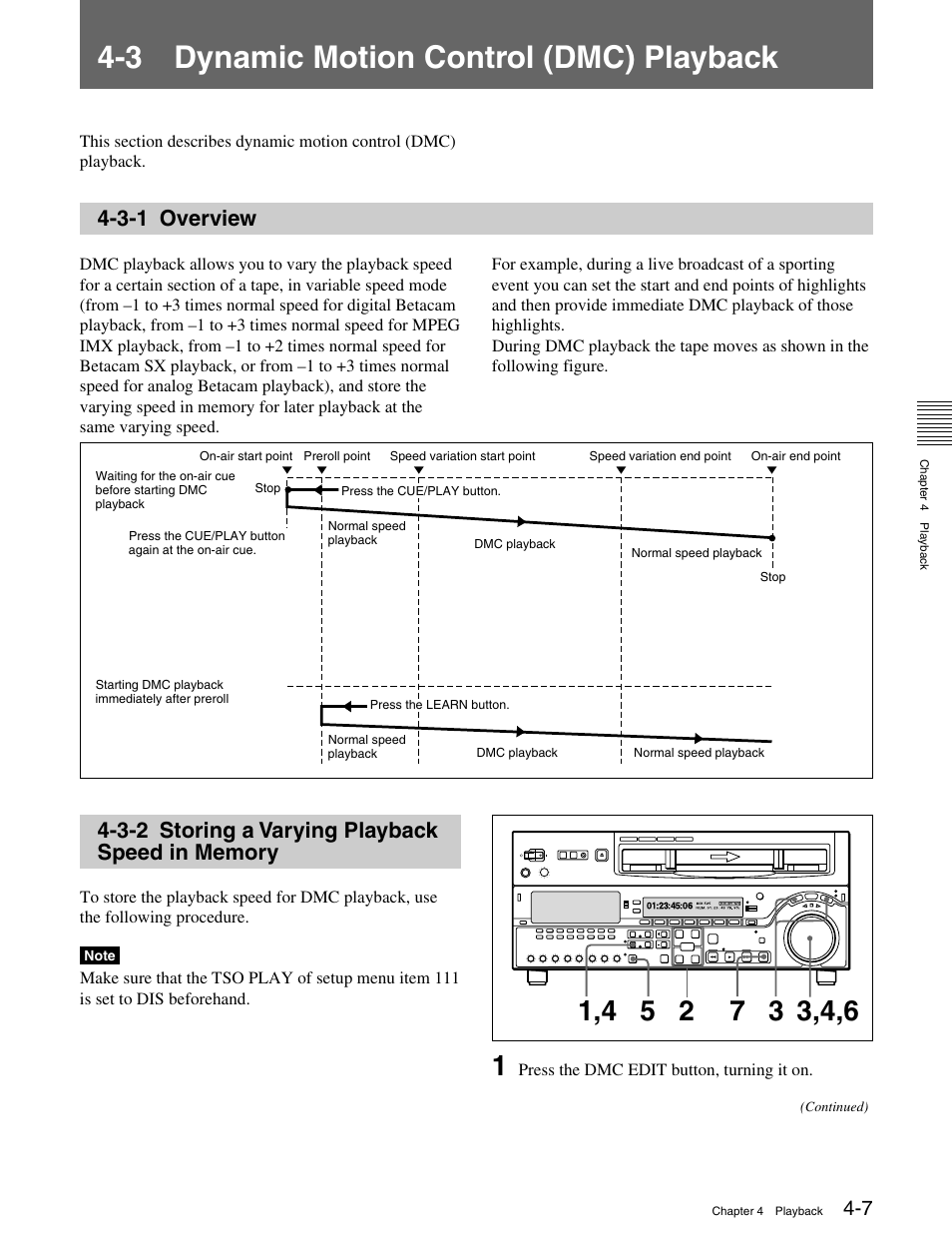 3 dynamic motion control (dmc) playback, 3-1 overview, 3-2 storing a varying playback speed in memory | Sony MSW-M2100 User Manual | Page 41 / 106