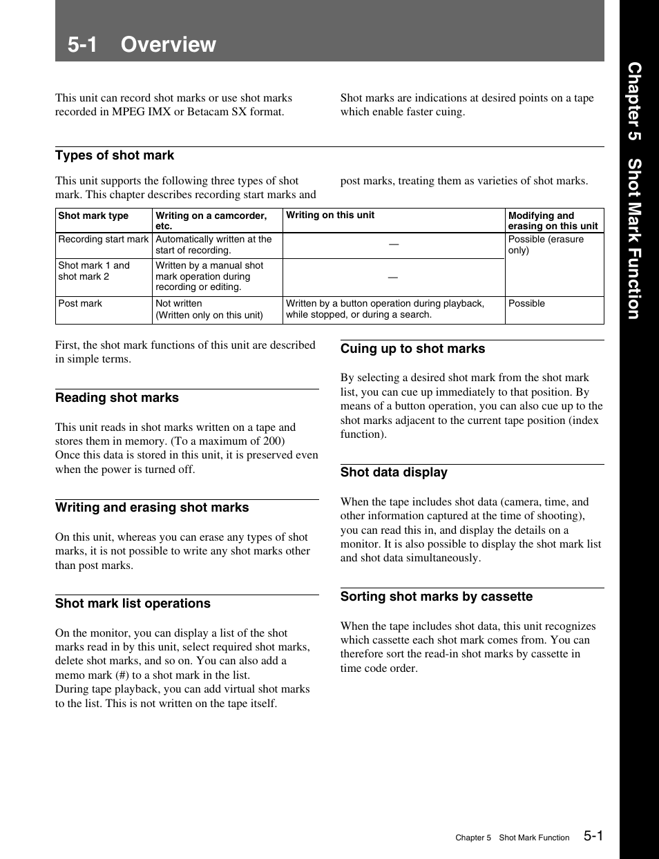 Chapter 5 shot mark function, 1 overview | Sony MSW-M2100 User Manual | Page 45 / 106