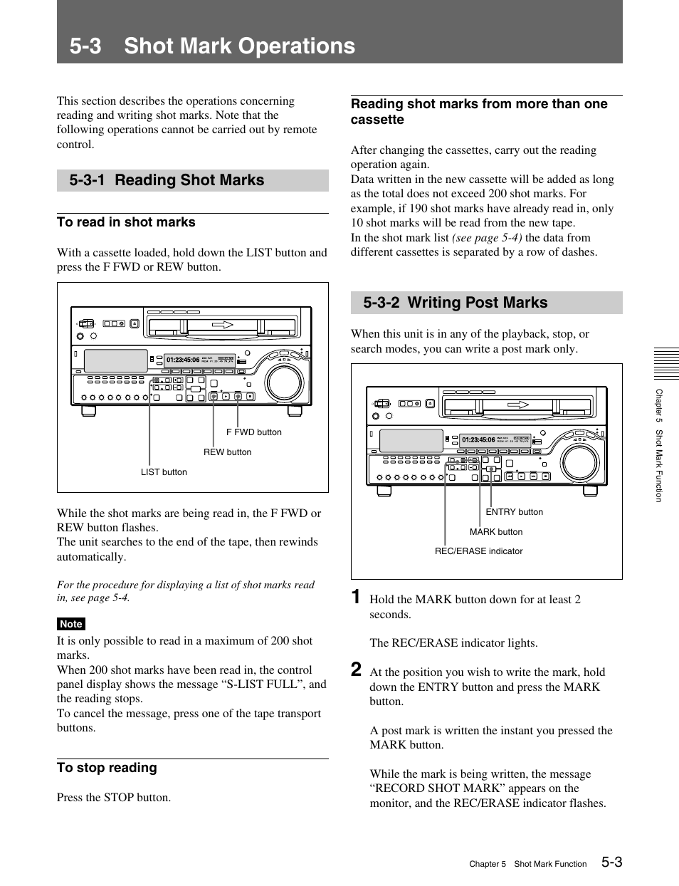 3 shot mark operations, 3-1 reading shot marks, 3-2 writing post marks | Sony MSW-M2100 User Manual | Page 47 / 106