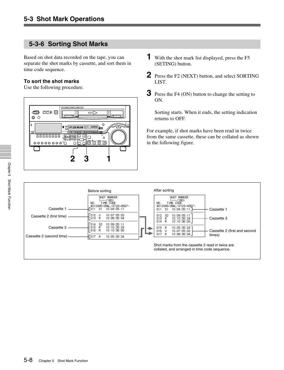 3-6 sorting shot marks, 3 shot mark operations 5-3-6 sorting shot marks | Sony MSW-M2100 User Manual | Page 52 / 106