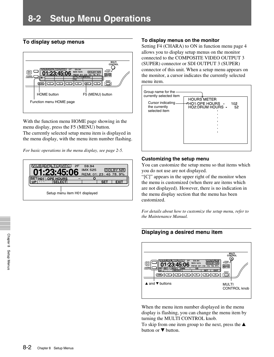 2 setup menu operations, Displaying a desired menu item | Sony MSW-M2100 User Manual | Page 72 / 106