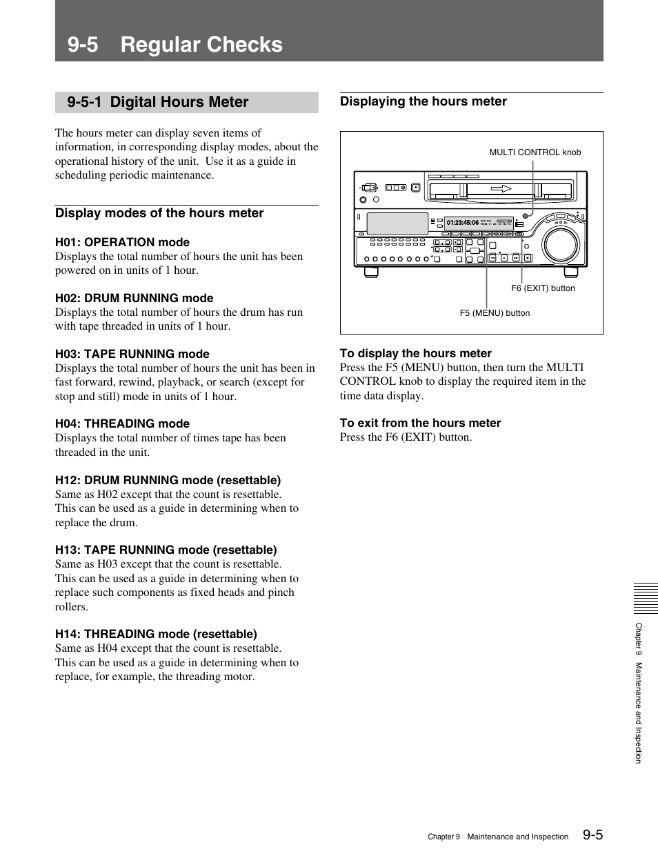 5 regular checks, 5-1 digital hours meter | Sony MSW-M2100 User Manual | Page 95 / 106