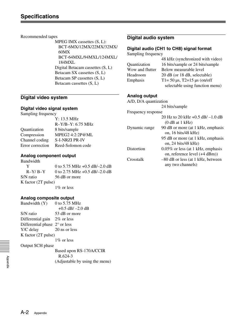 Specifications | Sony MSW-M2100 User Manual | Page 98 / 106