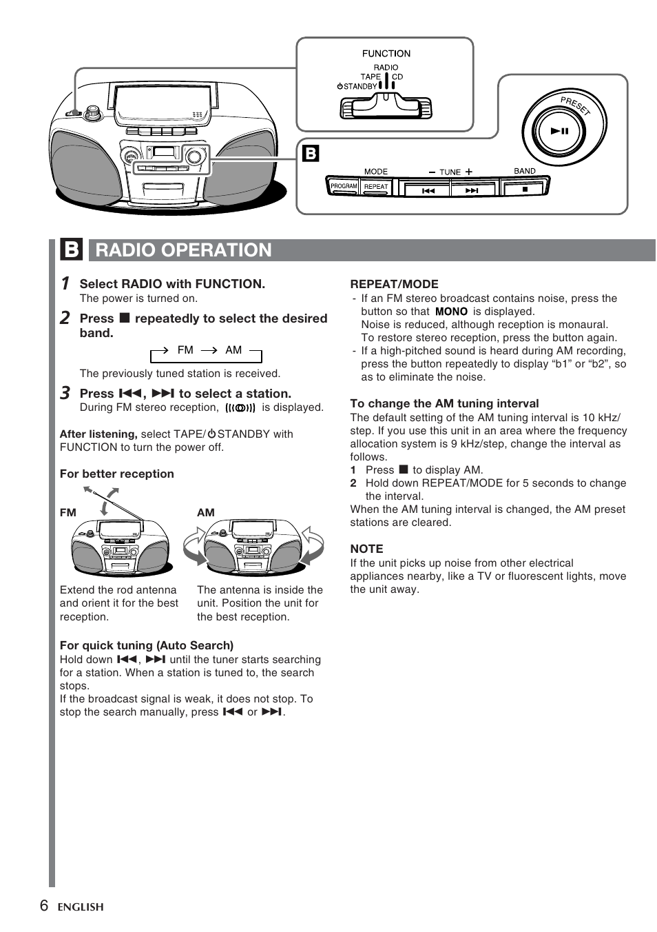 Radio operation | Sony CSD-TD30 User Manual | Page 6 / 10