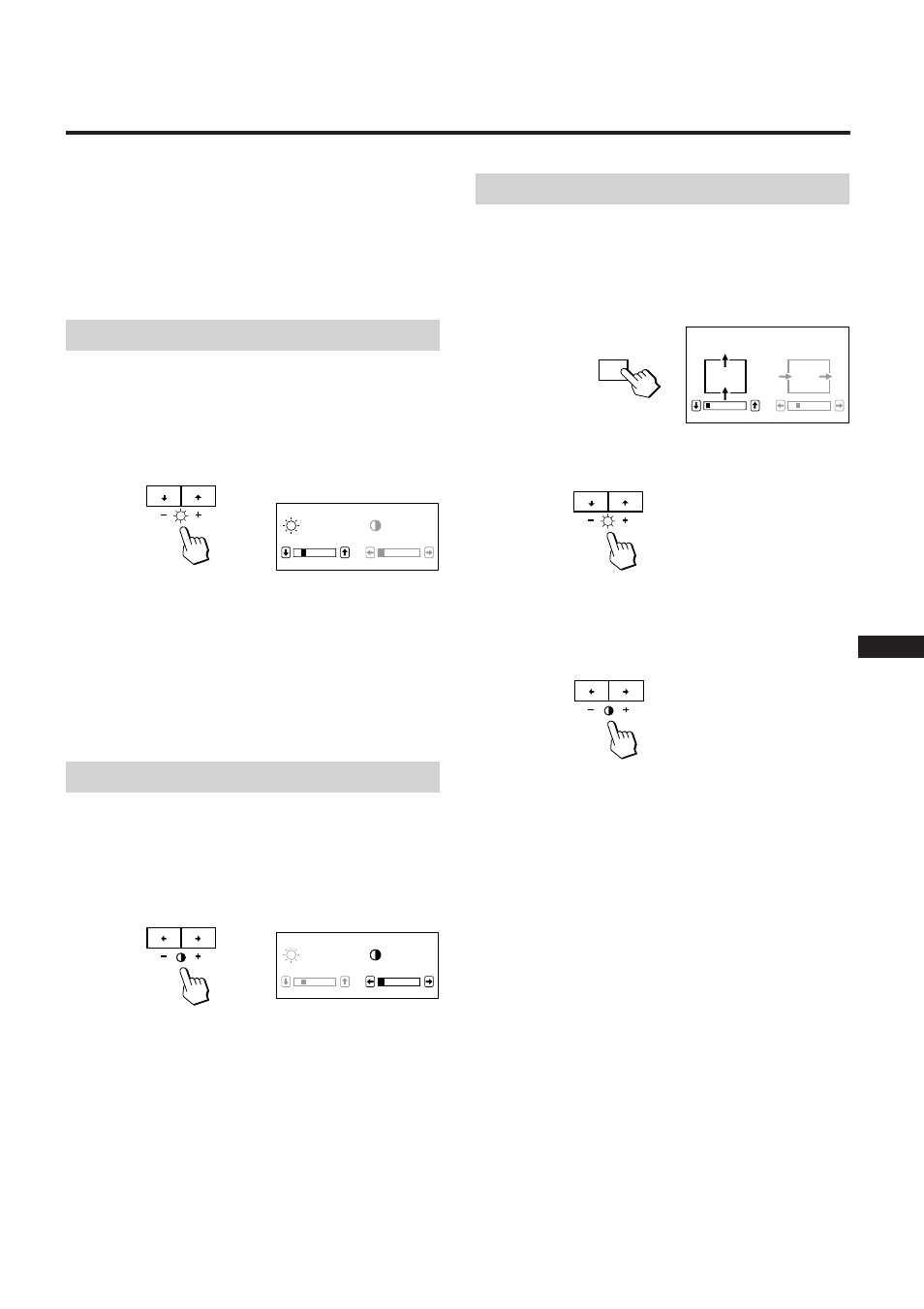 Adjustments, Adjusting the picture centering, Adjusting the picture brightness | Adjusting the picture contrast | Sony GDM-17SE2T User Manual | Page 7 / 40