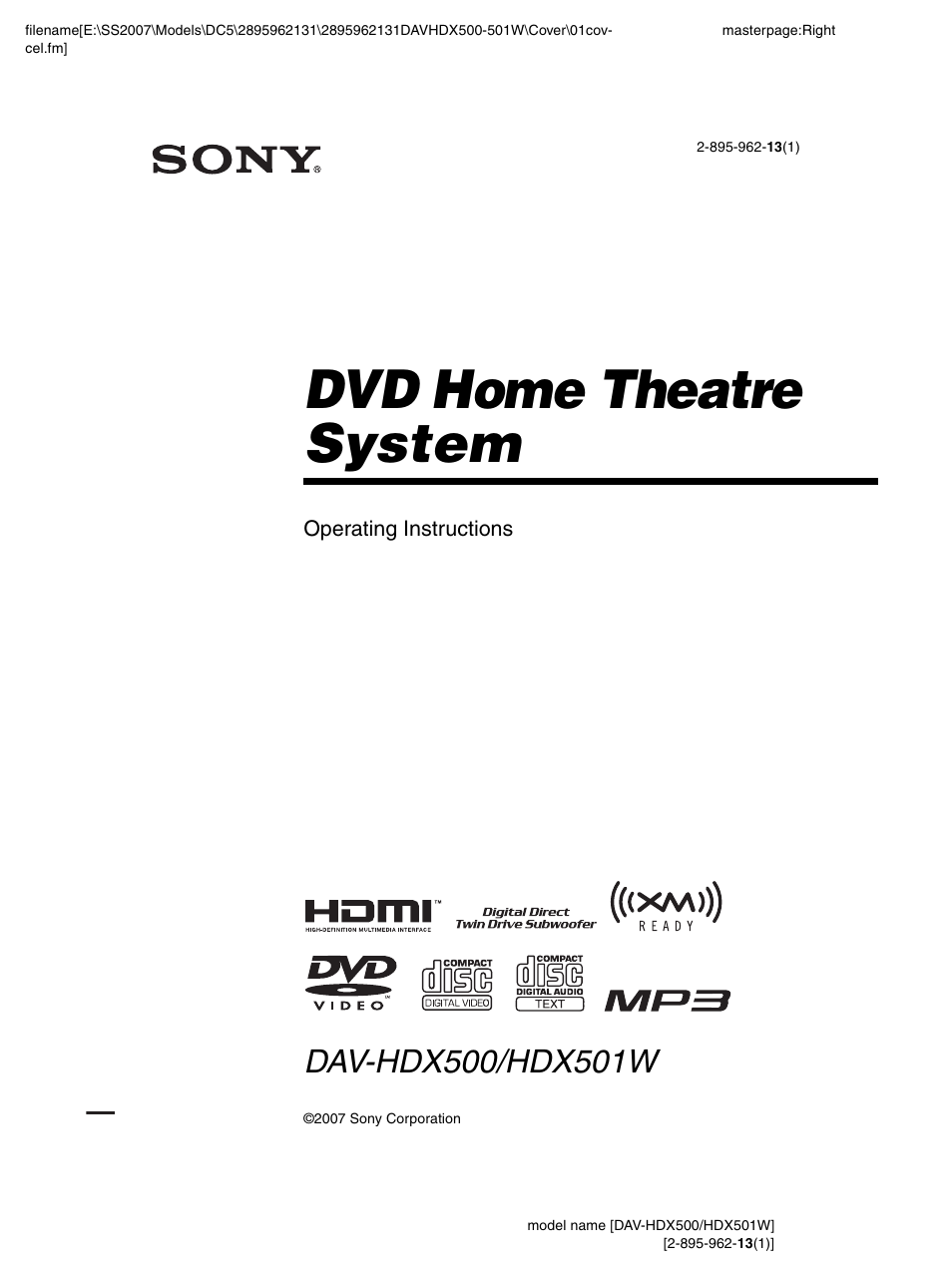 Sony DAV-HDX500 User Manual | 120 pages