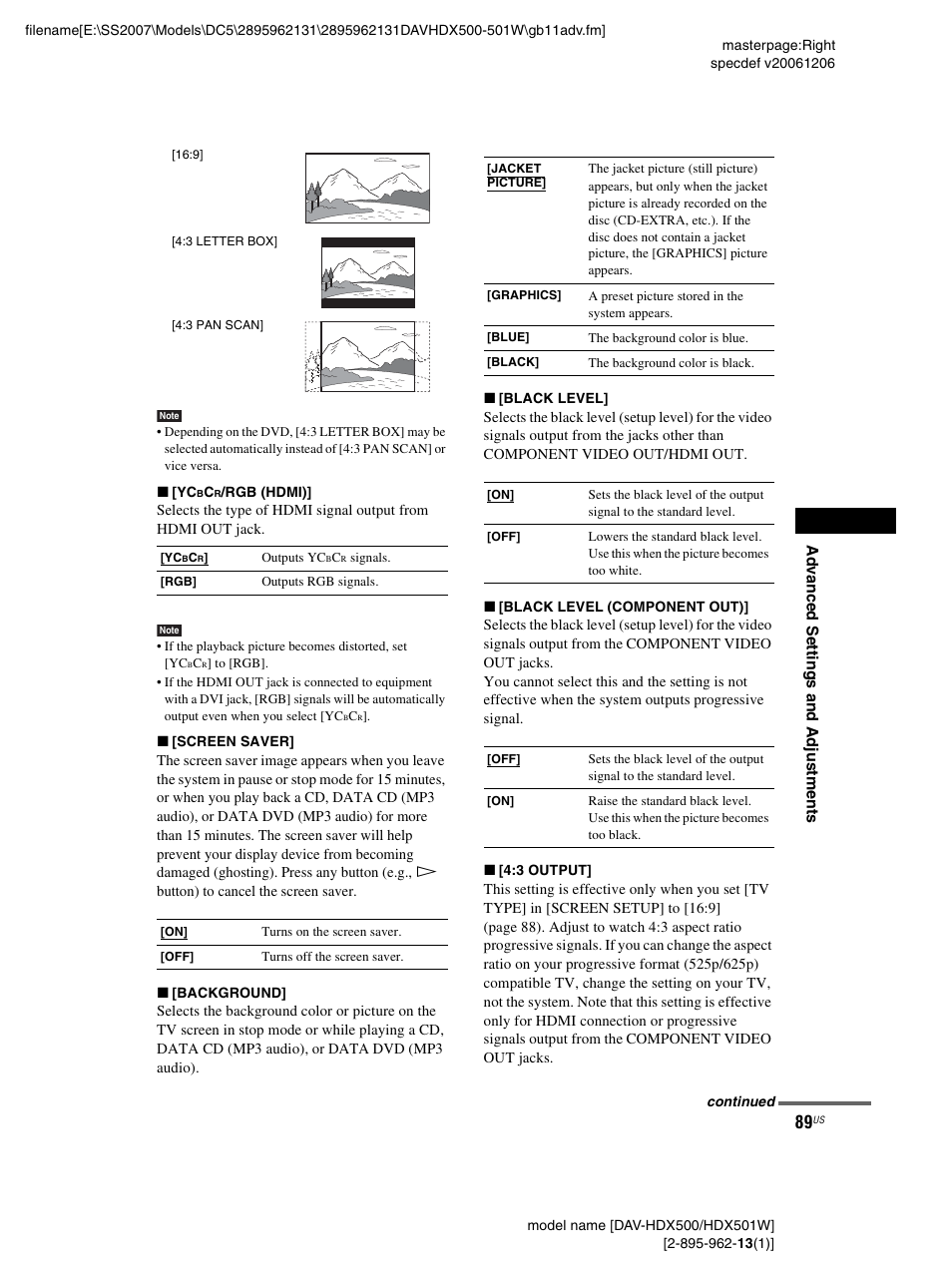 Sony DAV-HDX500 User Manual | Page 89 / 120