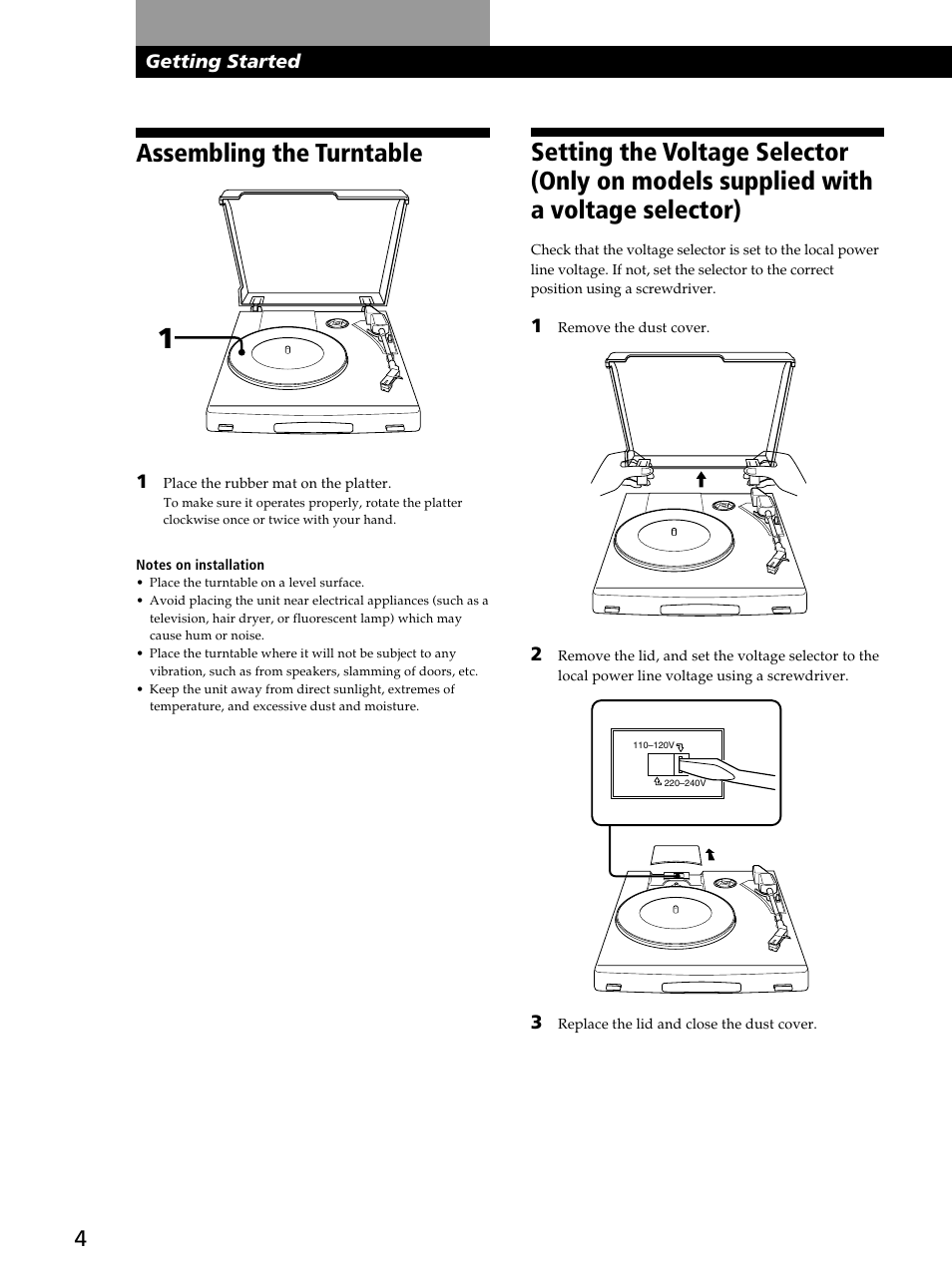 Assembling the turntable | Sony PSJ20 User Manual | Page 4 / 12