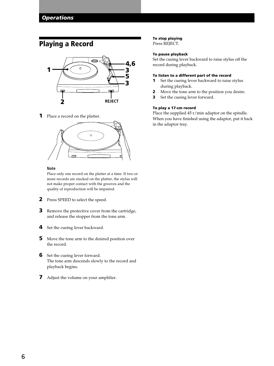 Playing a record | Sony PSJ20 User Manual | Page 6 / 12