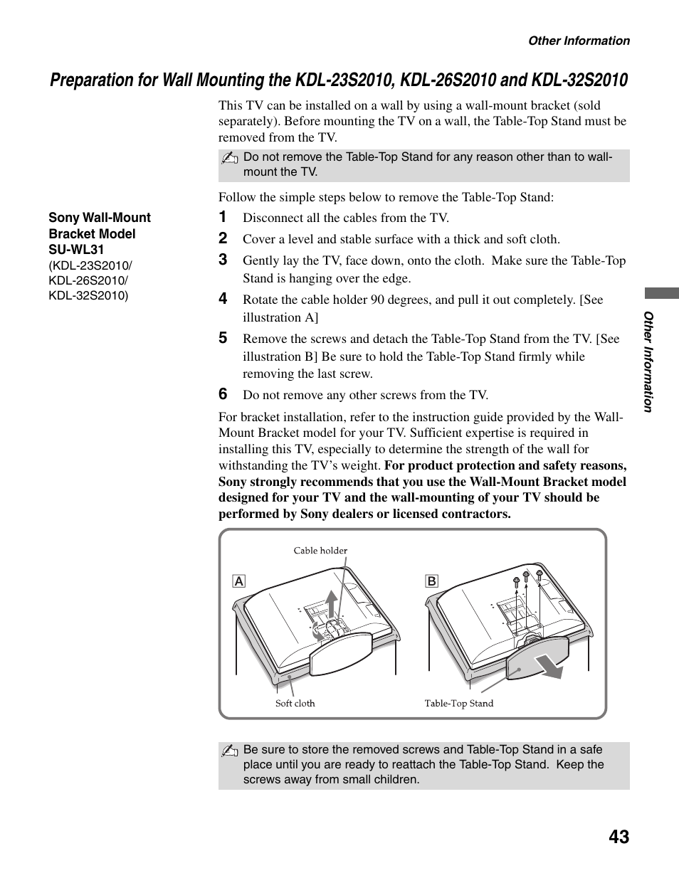 Sony BRAVIA KDL-23S2010 User Manual | Page 43 / 48