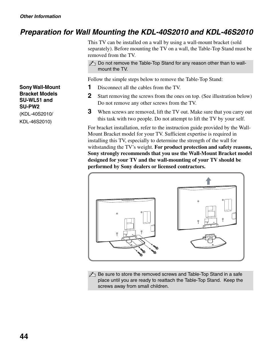 Sony BRAVIA KDL-23S2010 User Manual | Page 44 / 48