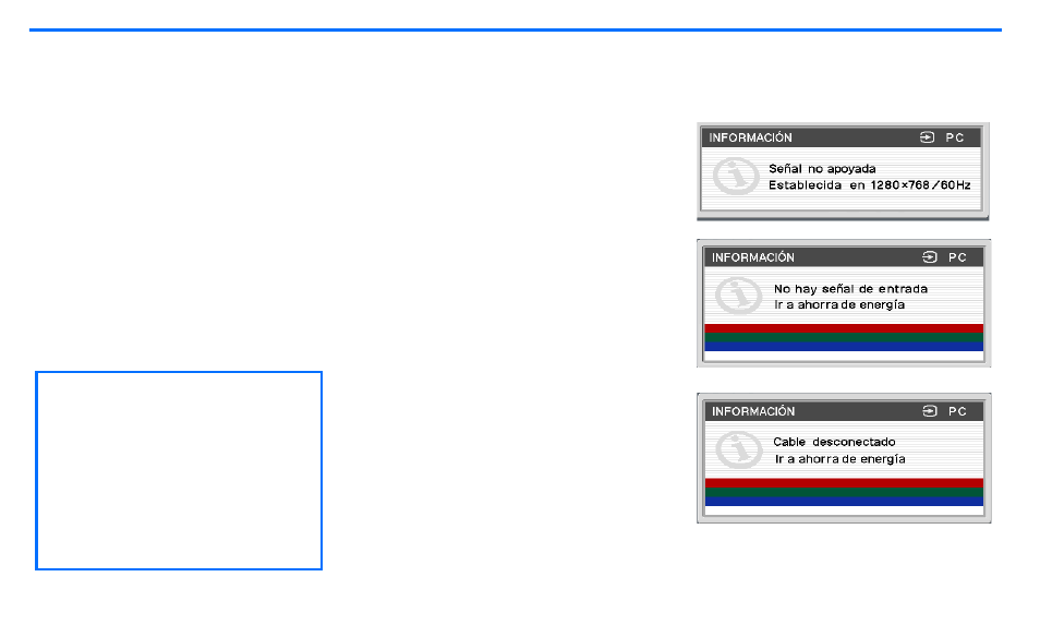 Solución de problemas, Mensajes en pantalla para la computadora, Síntomas de problemas y sus soluciones | Sony SDM-V72W User Manual | Page 77 / 127