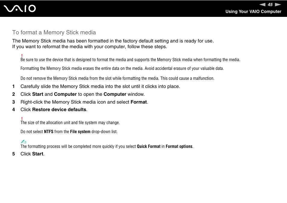 Sony VAIO VGN-N300 User Manual | Page 45 / 154