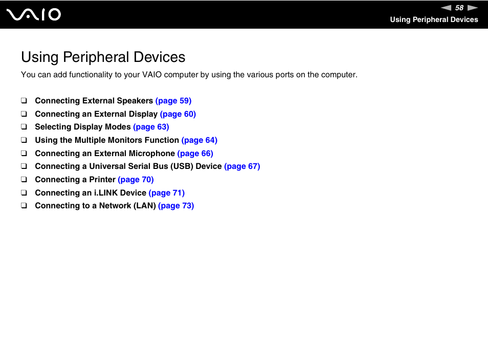 Using peripheral devices | Sony VAIO VGN-N300 User Manual | Page 58 / 154