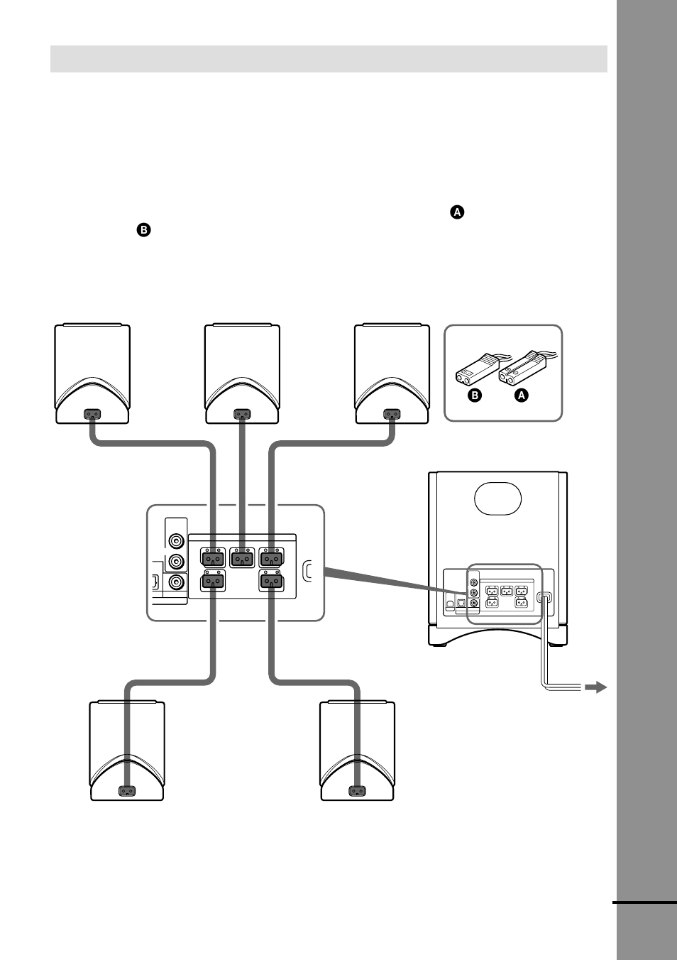Getting star ted, Connecting the satellite speakers, Continued | Red green white gray blue | Sony HT-BE1 User Manual | Page 7 / 84
