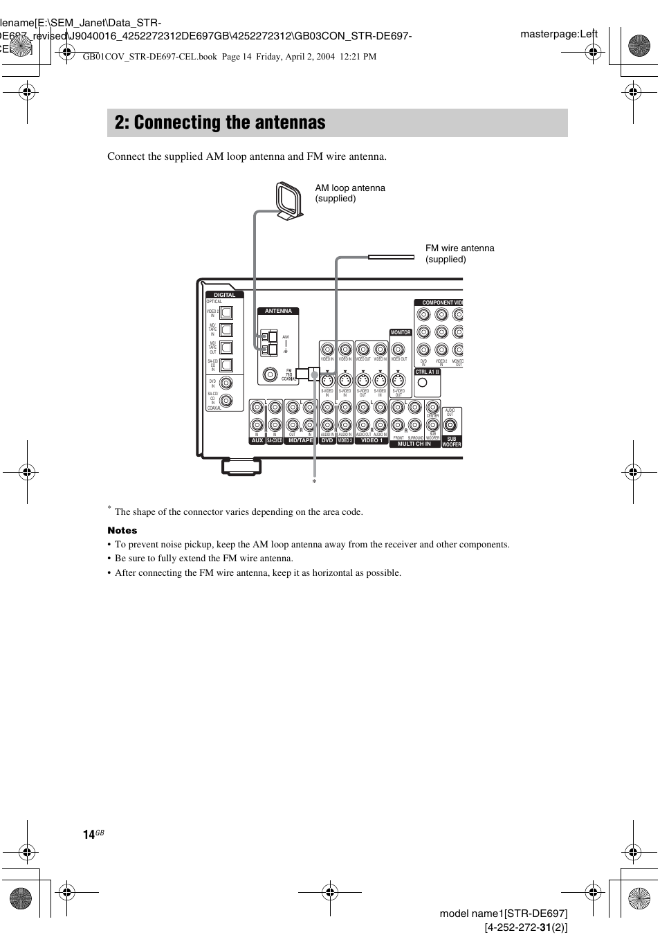 Connecting the antennas | Sony STR-DE697 User Manual | Page 14 / 56