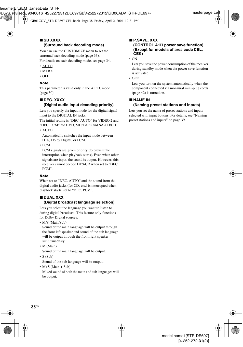 Sony STR-DE697 User Manual | Page 38 / 56