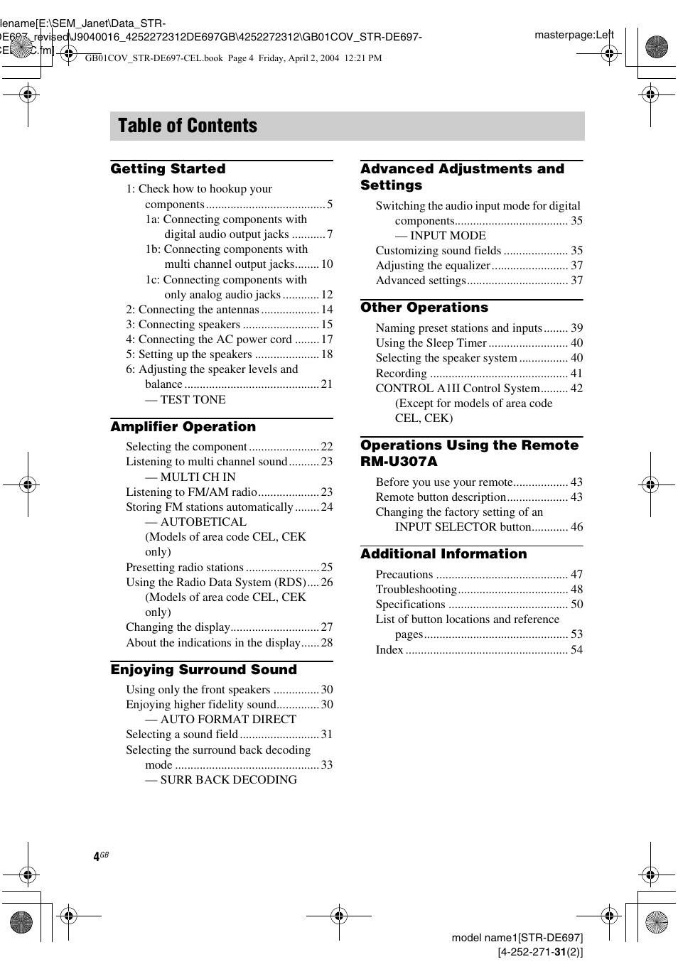 Sony STR-DE697 User Manual | Page 4 / 56