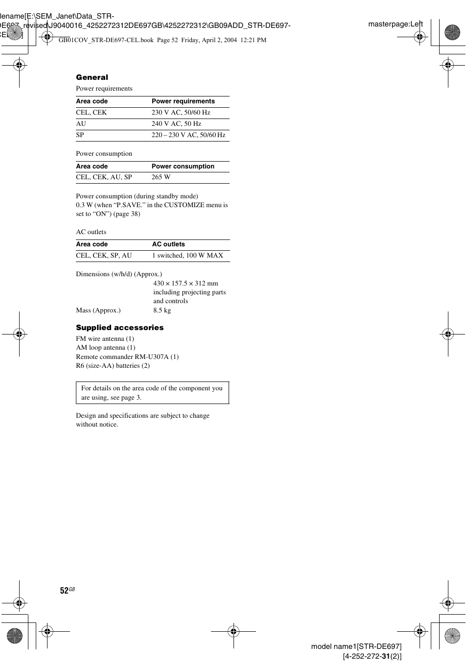 Sony STR-DE697 User Manual | Page 52 / 56