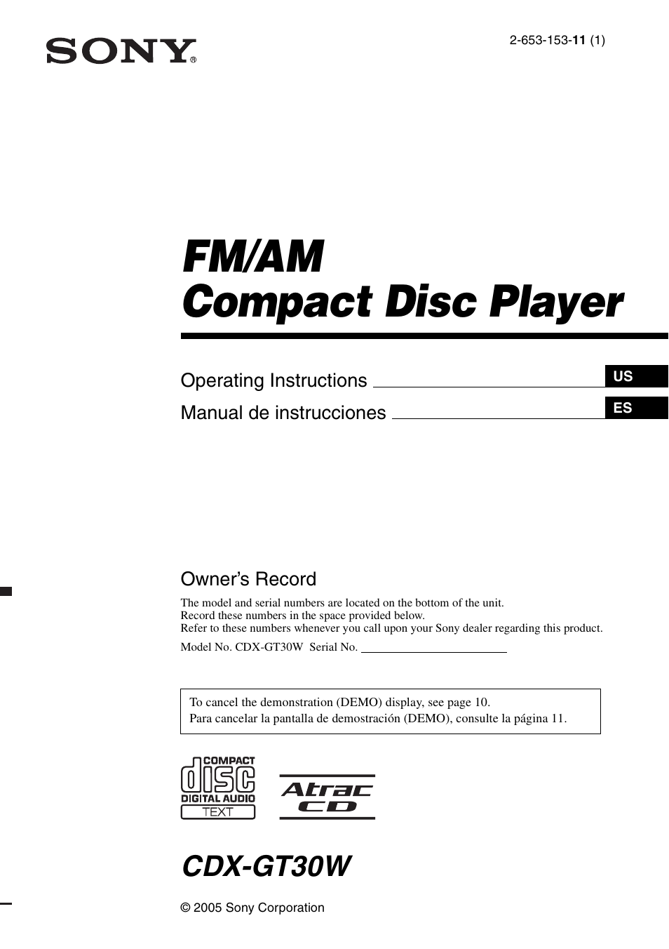 Sony CDX-GT30W User Manual | 36 pages