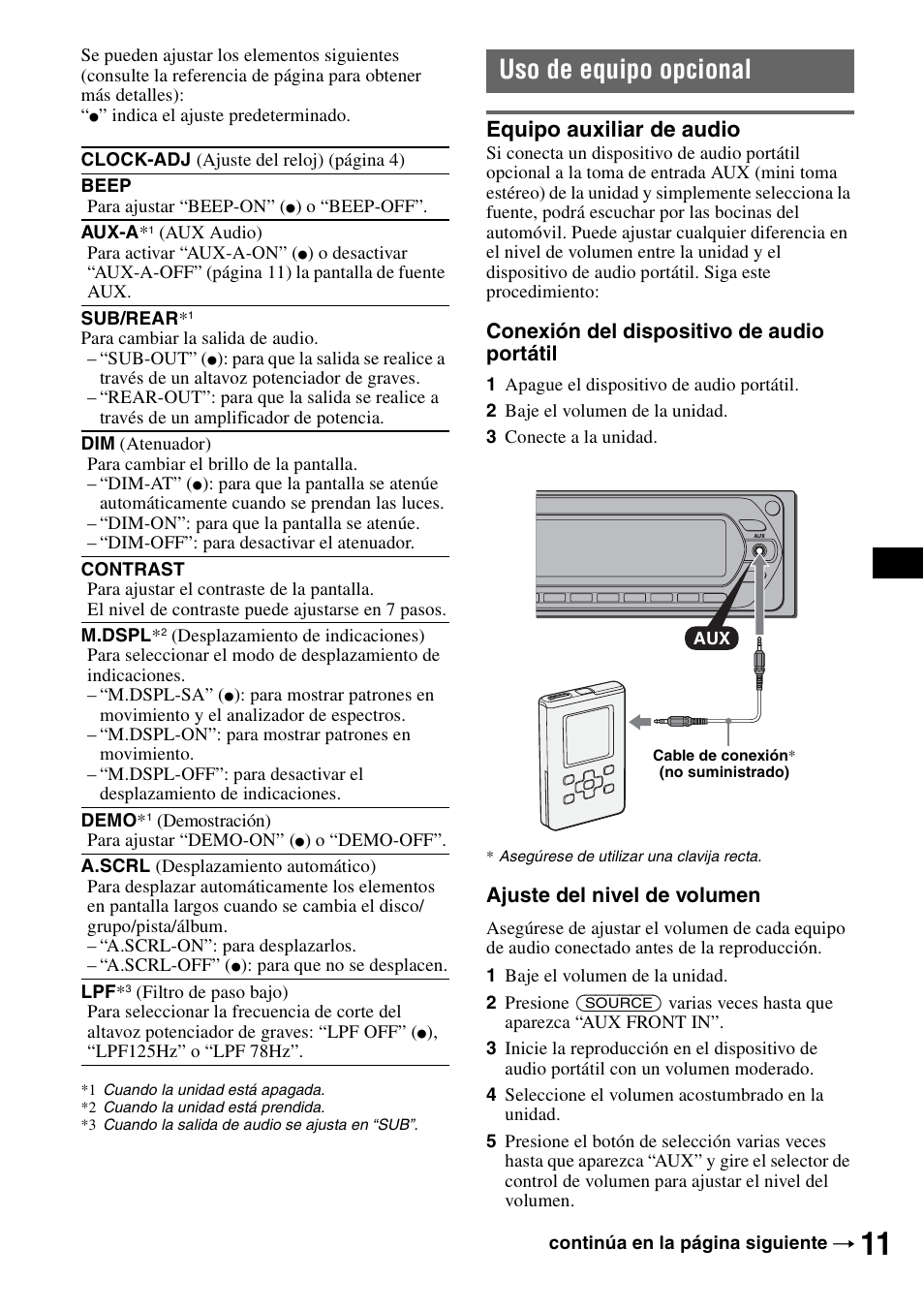 Uso de equipo opcional, Equipo auxiliar de audio | Sony CDX-GT30W User Manual | Page 27 / 36