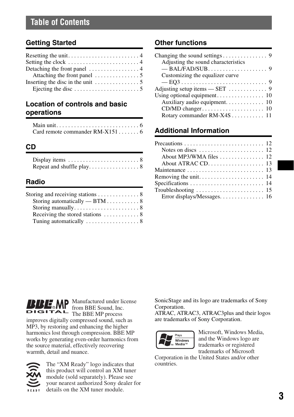 Sony CDX-GT30W User Manual | Page 3 / 36
