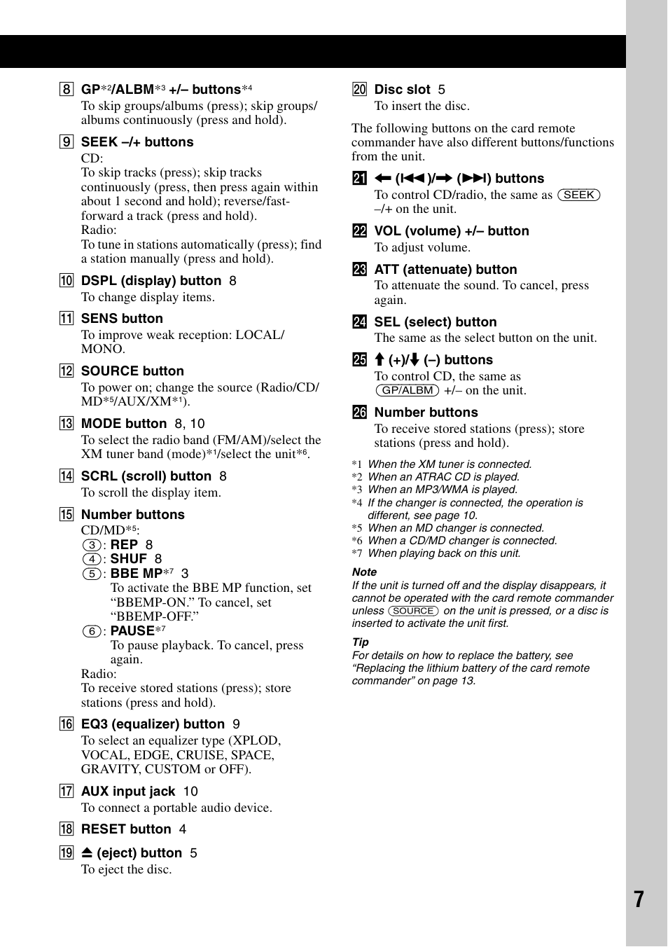 Sony CDX-GT30W User Manual | Page 7 / 36