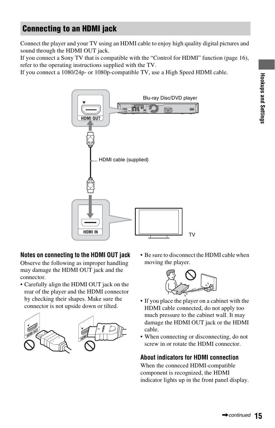 Connecting to an hdmi jack | Sony BDP-BX2 User Manual | Page 15 / 79