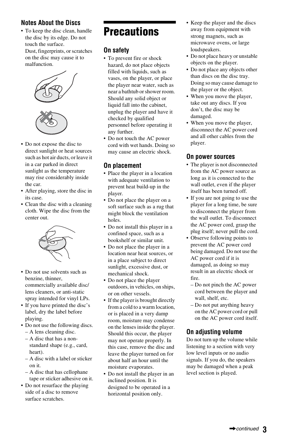 Precautions | Sony BDP-BX2 User Manual | Page 3 / 79