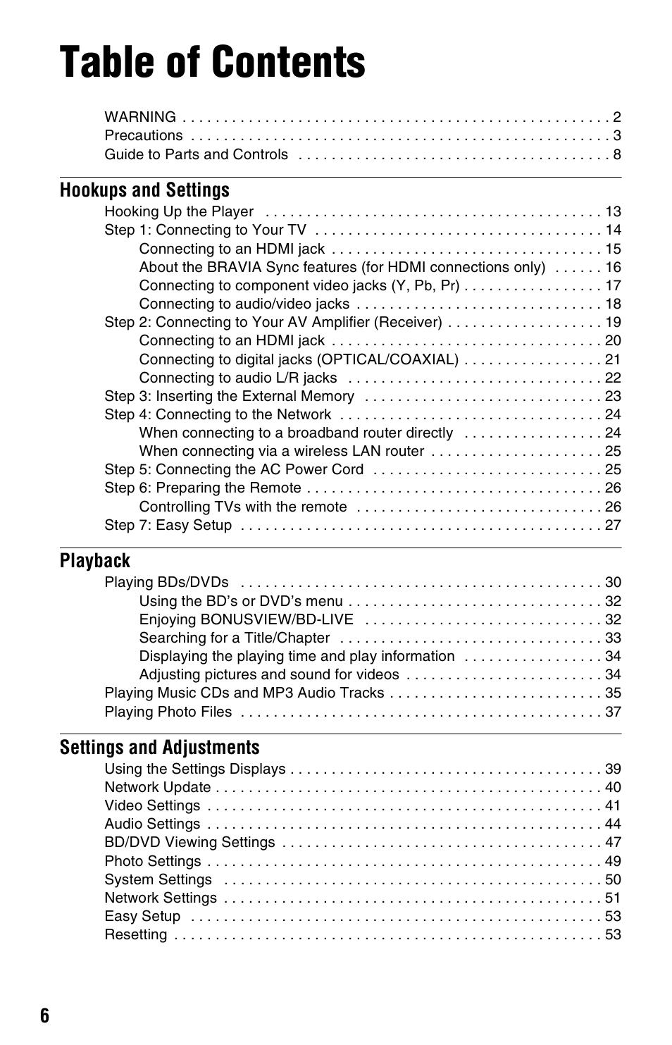 Sony BDP-BX2 User Manual | Page 6 / 79