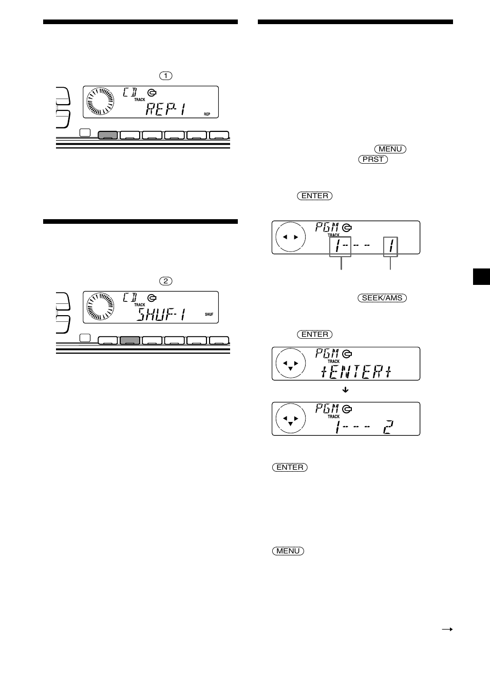 Playing tracks repeatedly, Playing tracks in random order, Creating a programme | Repeat play, Shuffle play | Sony CDX-V7800X User Manual | Page 11 / 58