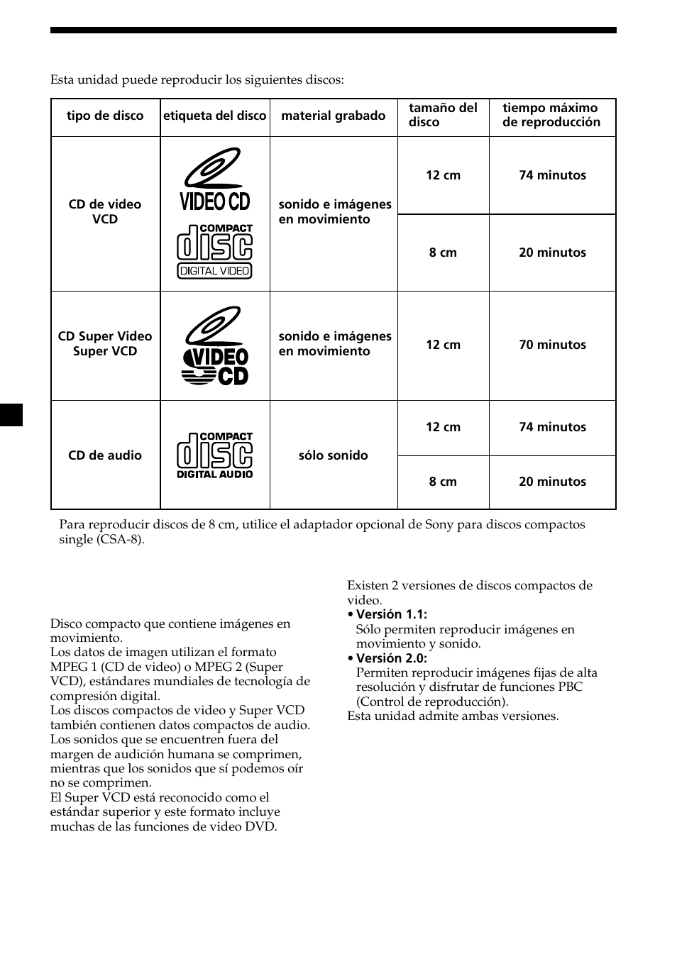 Acerca de los discos | Sony CDX-V7800X User Manual | Page 32 / 58