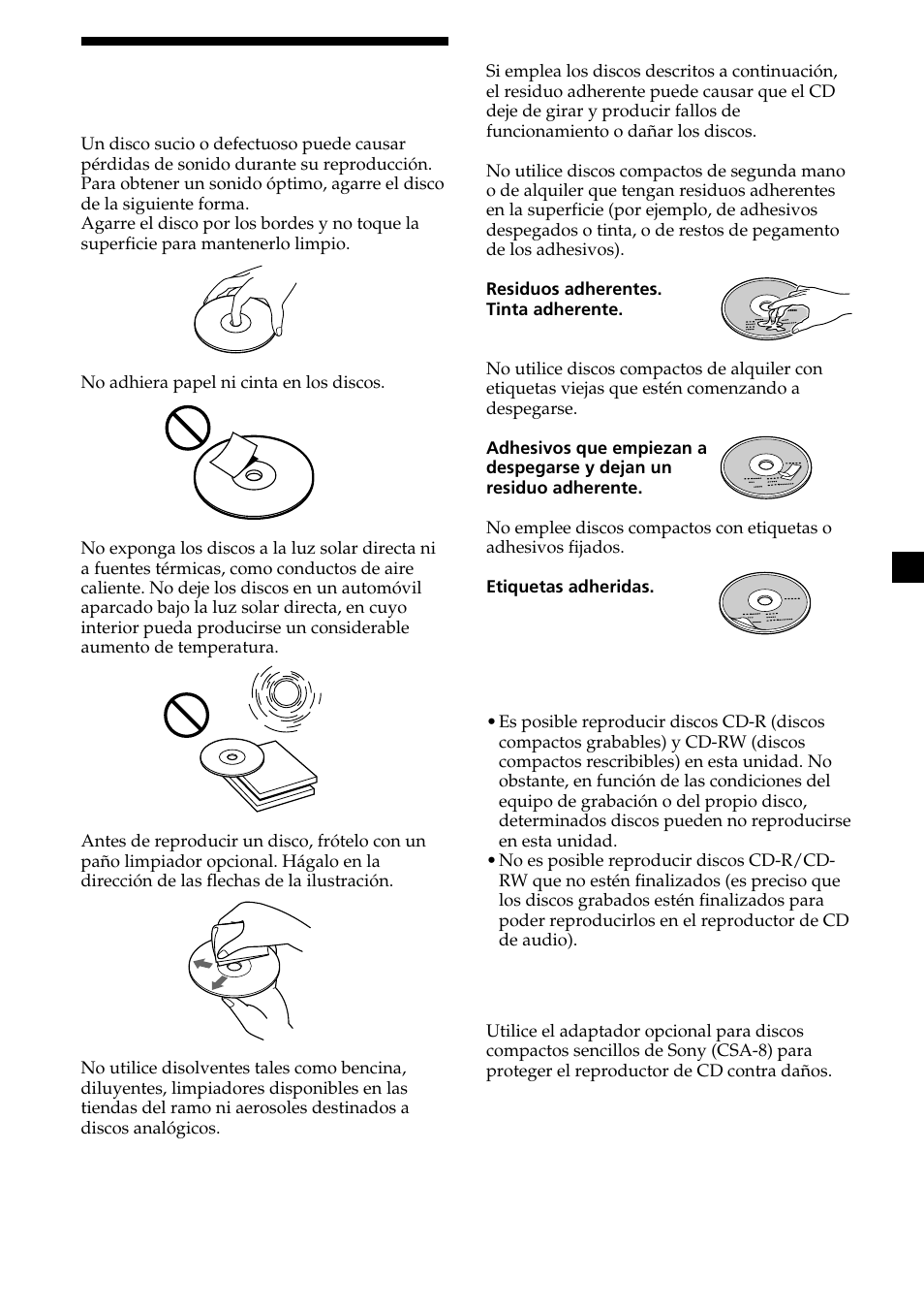 5notas sobre los discos compactos | Sony CDX-V7800X User Manual | Page 33 / 58