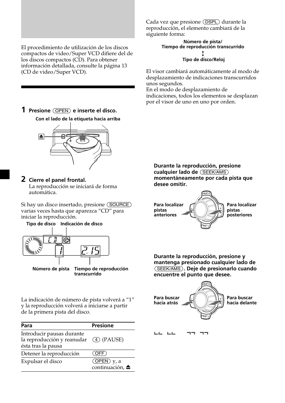 Reproducción de cd | Sony CDX-V7800X User Manual | Page 38 / 58