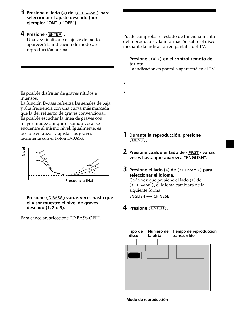 Uso de la indicación en pantalla, Refuerzo de los graves | Sony CDX-V7800X User Manual | Page 51 / 58