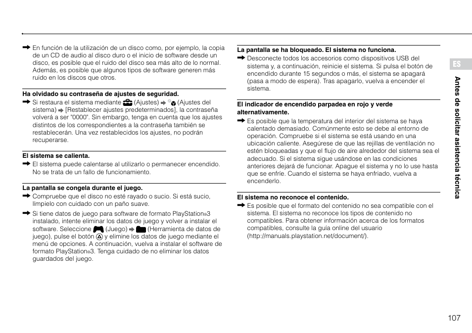 107 es | Sony 320 GB Playstation 3 CECH-2501B User Manual | Page 107 / 120