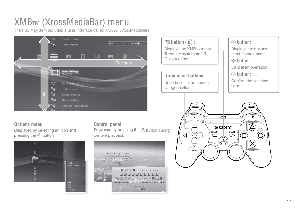 Xmb™ (xrossmediabar) menu | Sony 320 GB Playstation 3 CECH-2501B User Manual | Page 11 / 120