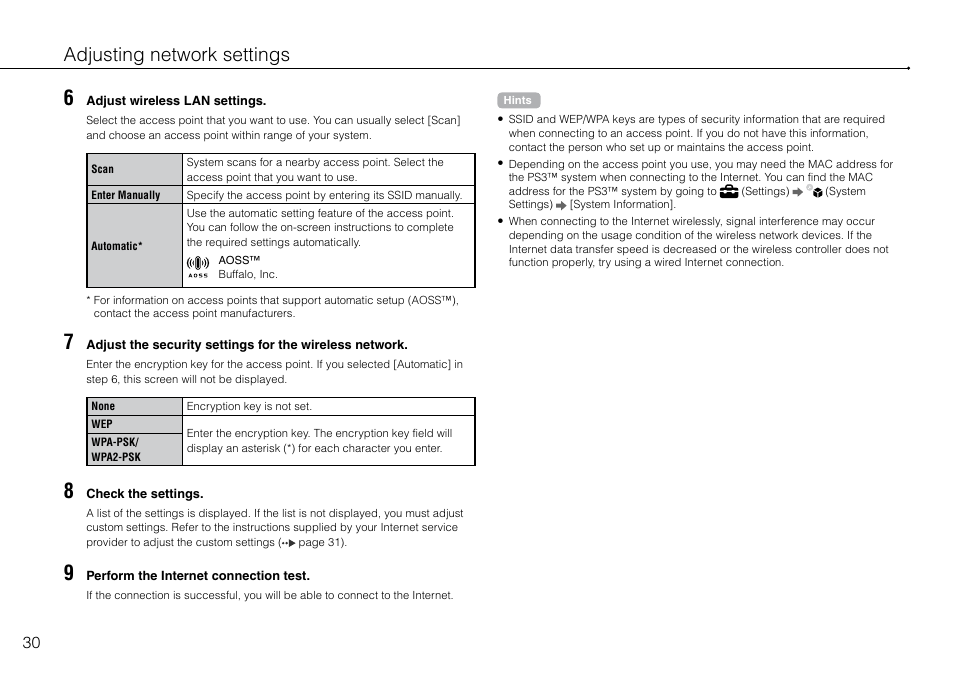 Adjusting network settings | Sony 320 GB Playstation 3 CECH-2501B User Manual | Page 30 / 120