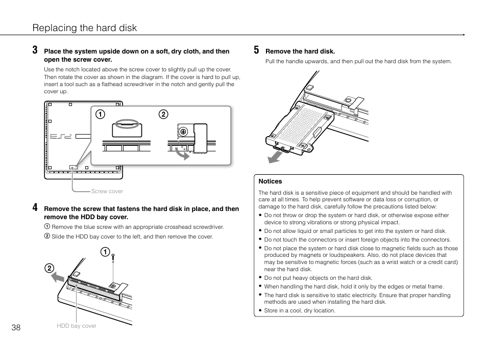 Replacing the hard disk | Sony 320 GB Playstation 3 CECH-2501B User Manual | Page 38 / 120