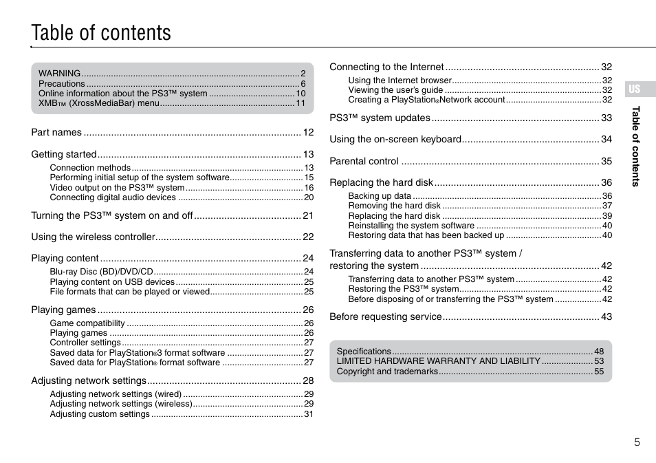 Sony 320 GB Playstation 3 CECH-2501B User Manual | Page 5 / 120