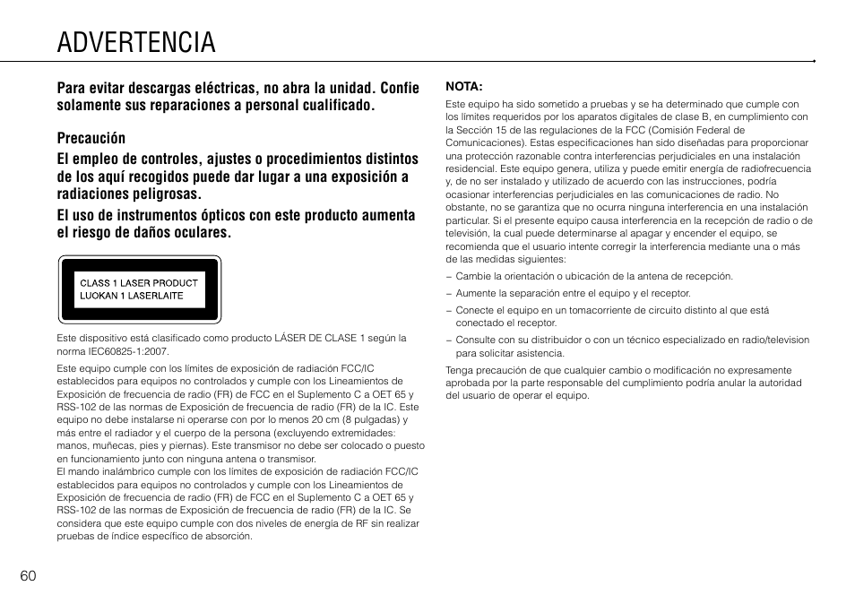 Advertencia | Sony 320 GB Playstation 3 CECH-2501B User Manual | Page 60 / 120