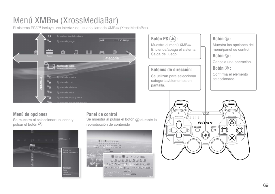 Menú.xmb™.(xrossmediabar), Menú xmb™ (xrossmediabar) | Sony 320 GB Playstation 3 CECH-2501B User Manual | Page 69 / 120