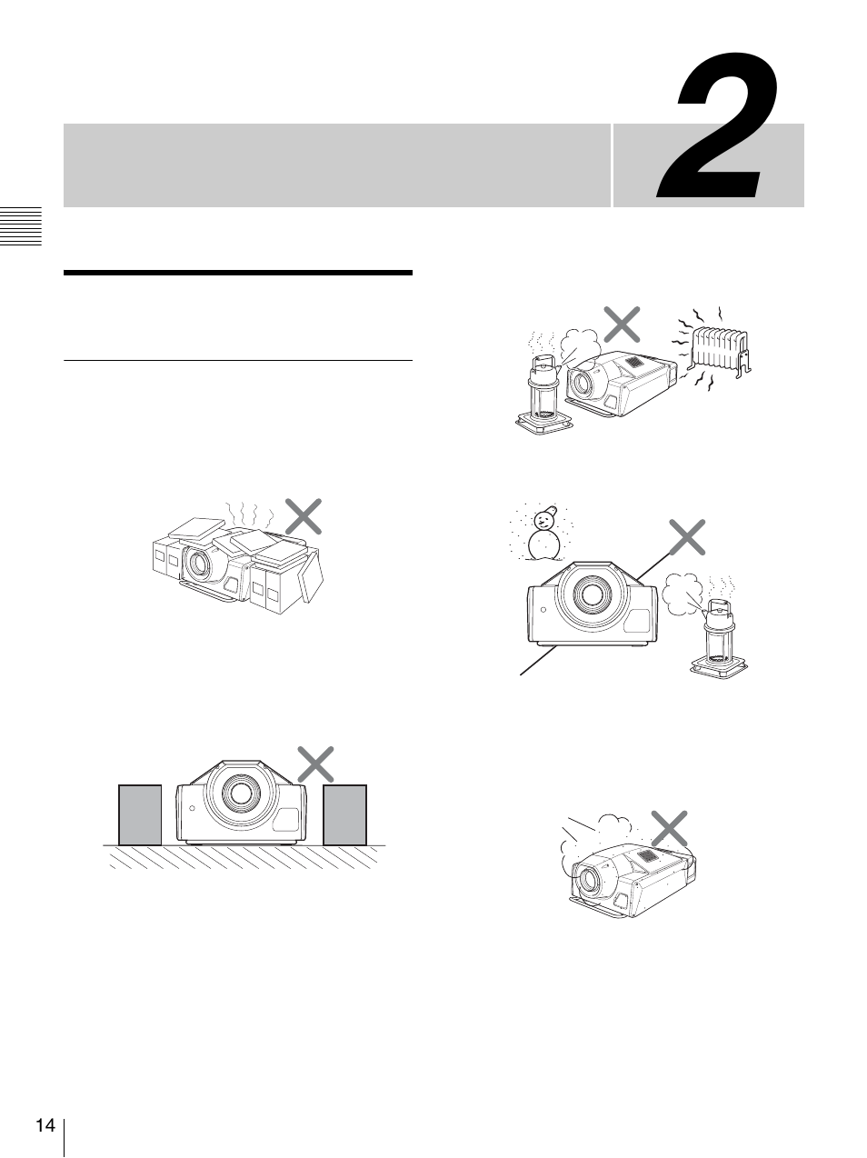 第２章 準備, 設置・使用時のご注意, 設置に適さない場所 | Sony SRX-S105 User Manual | Page 14 / 83