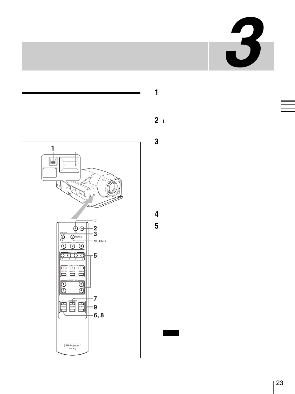 第３章 投影, スクリーンに画像を映す, リモートコマンダーで操作する | Sony SRX-S105 User Manual | Page 23 / 83