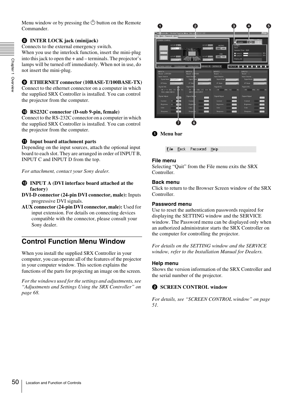 Control function menu window | Sony SRX-S105 User Manual | Page 50 / 83